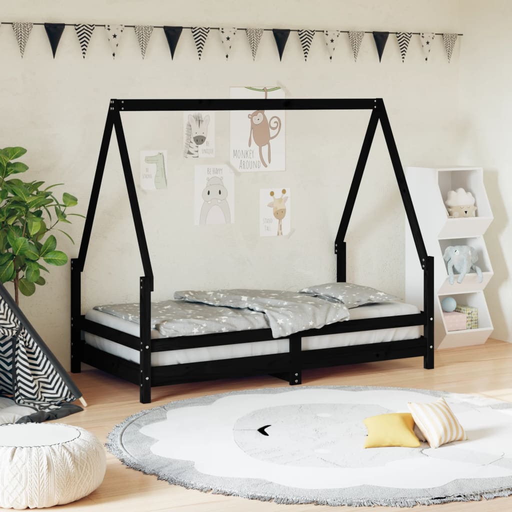 Vetonek Estructura de cama para niños madera de pino negro 80x160 cm