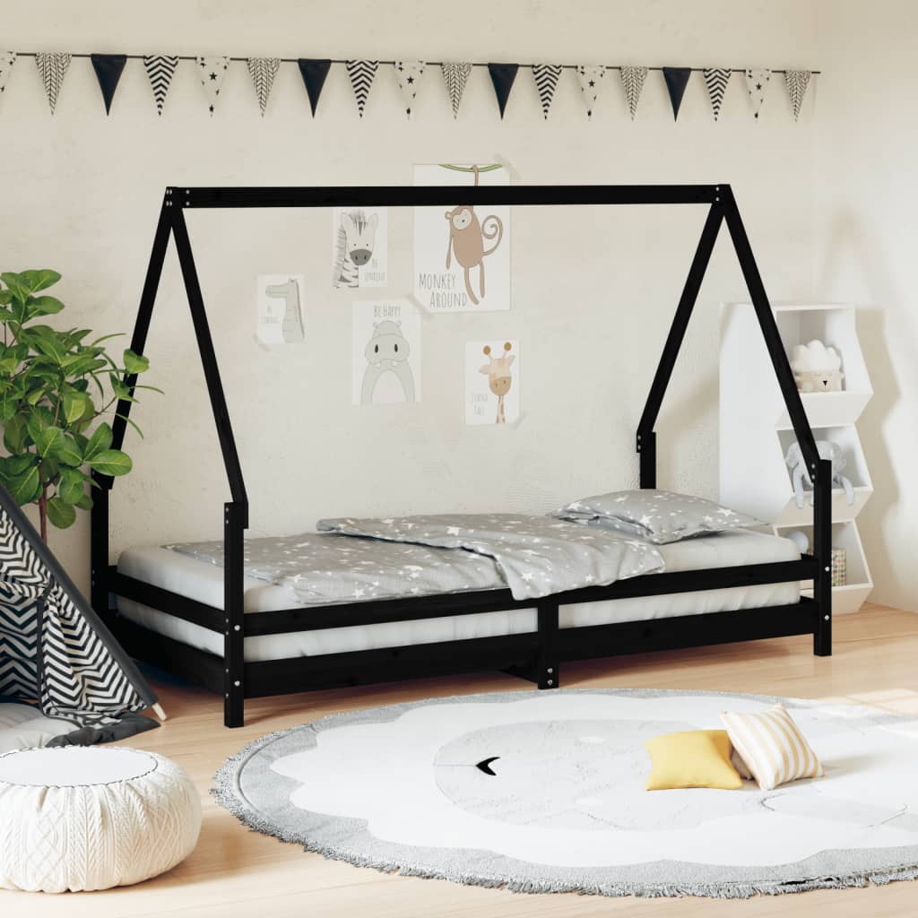 Vetonek Estructura de cama para niños madera de pino negro 90x190 cm 