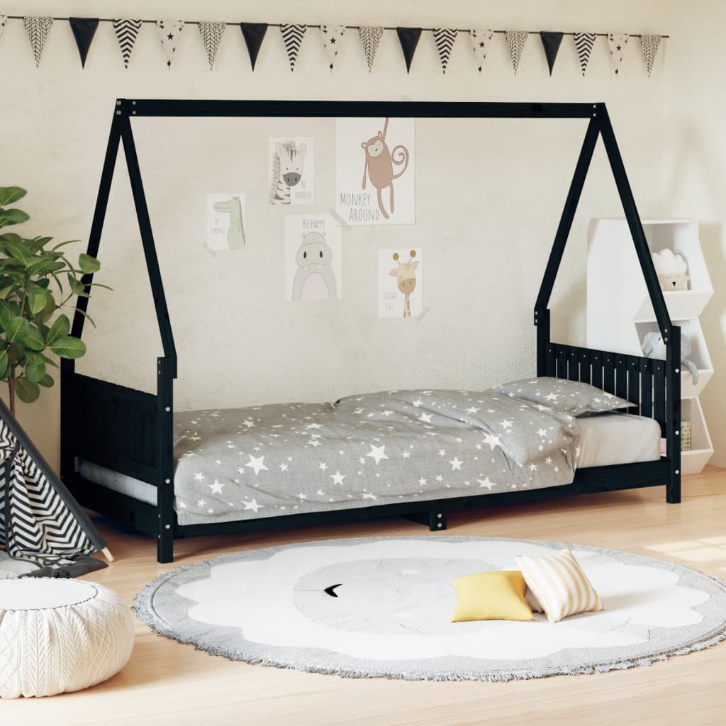 Vetonek Estructura de cama para niños madera de pino negro 80x200 cm