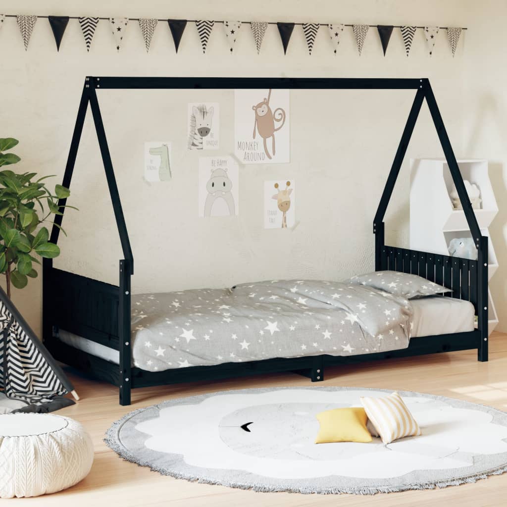 Vetonek Estructura de cama para niños madera de pino negro 90x200 cm