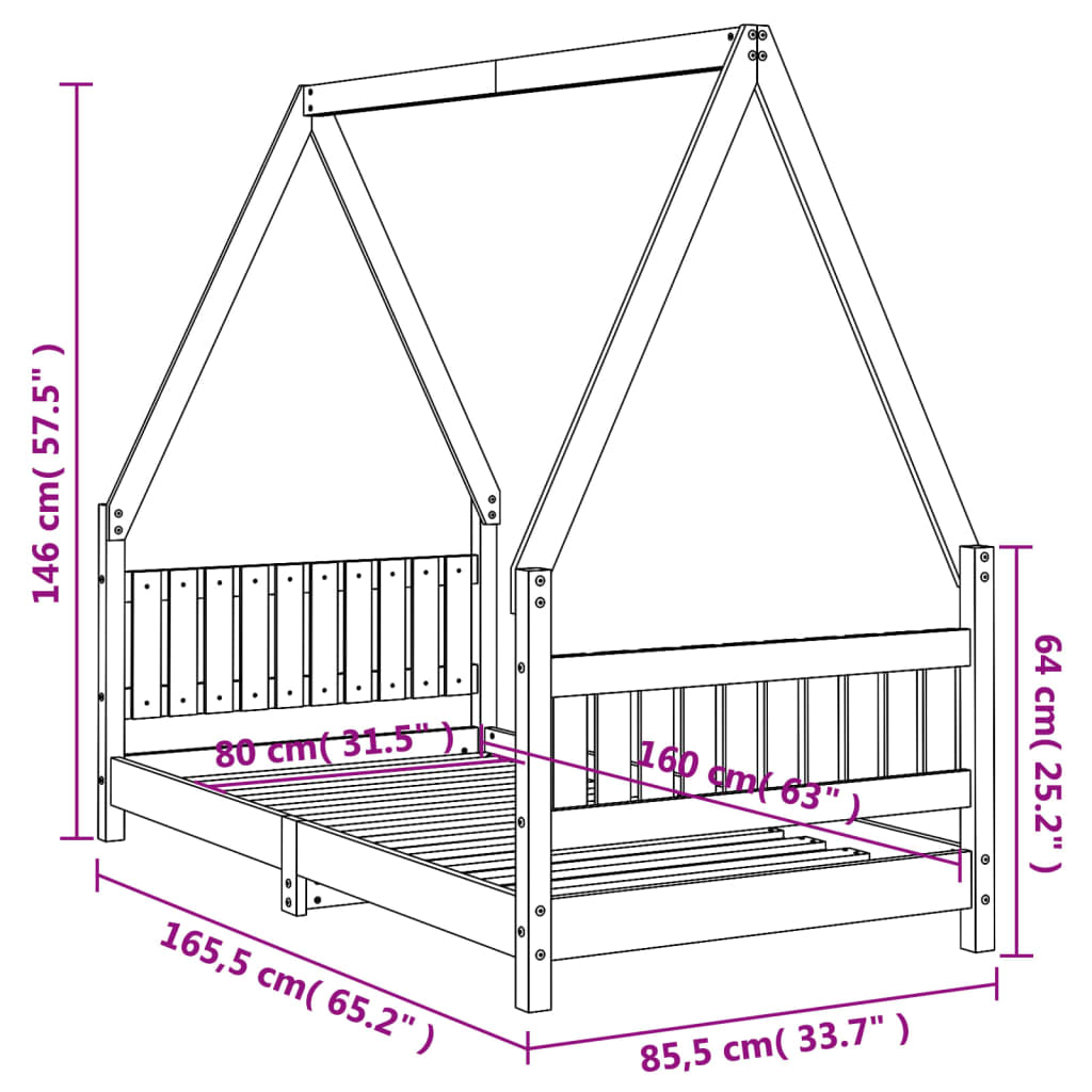 Bed Bed Structure 80x160 cm pine wood