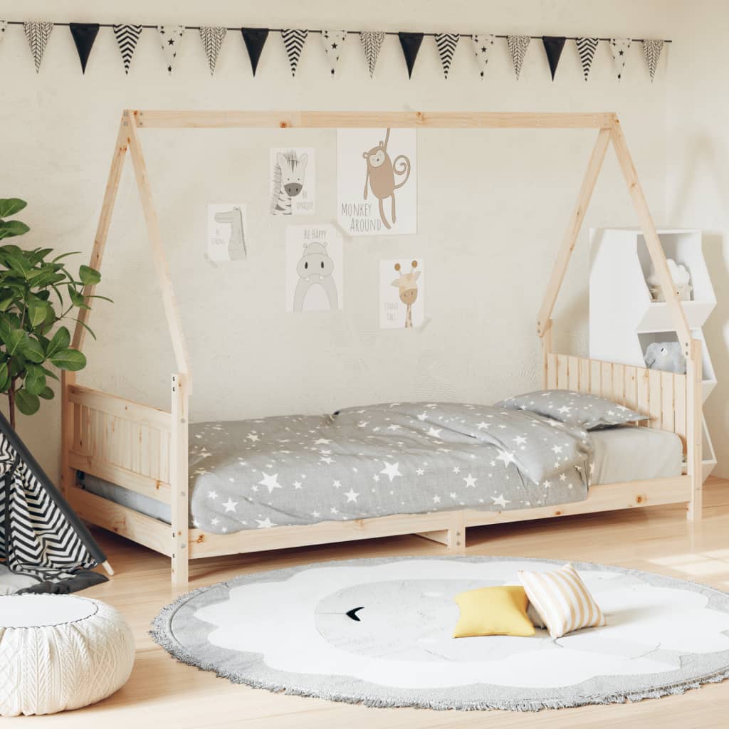 Vetonek Estructura de cama infantil madera maciza de pino 90x190 cm