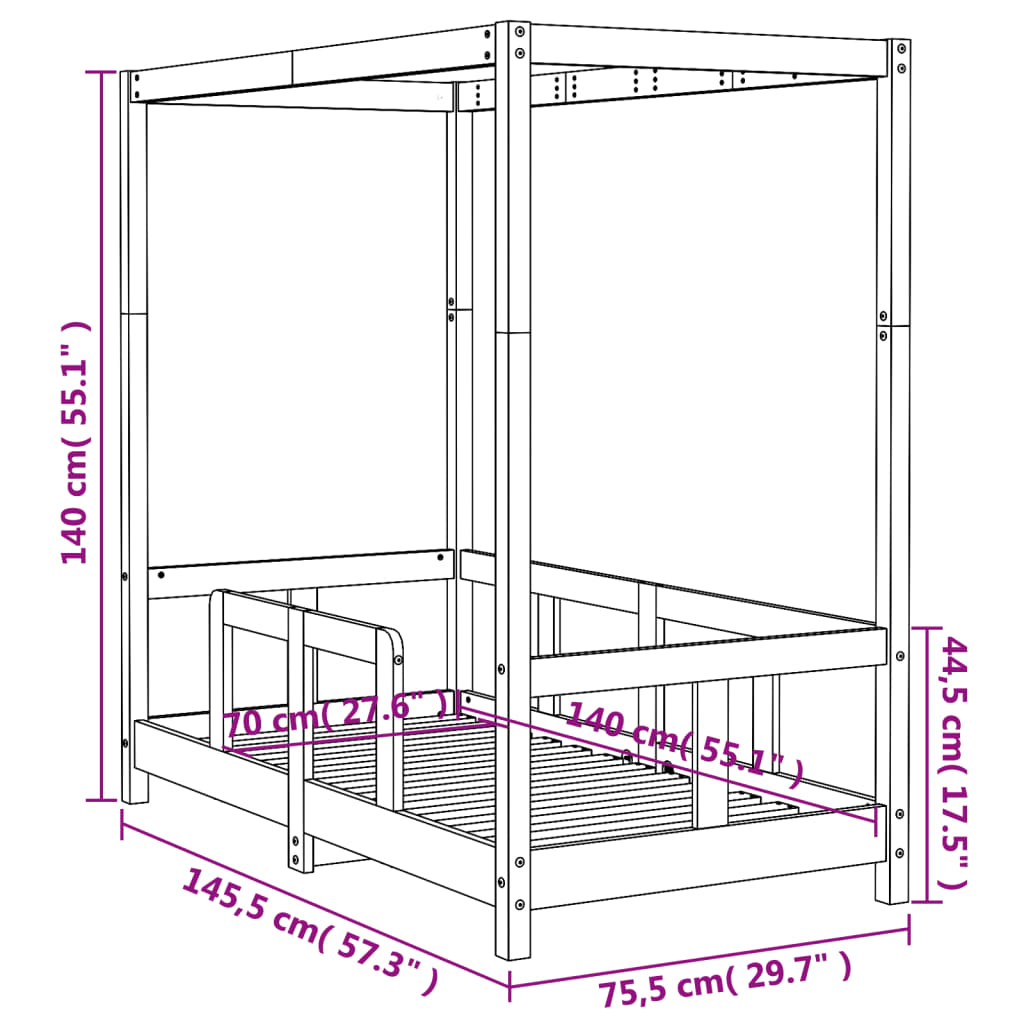 Estructura de cama para niños madera de pino blanco 70x140 cm - Vetonek