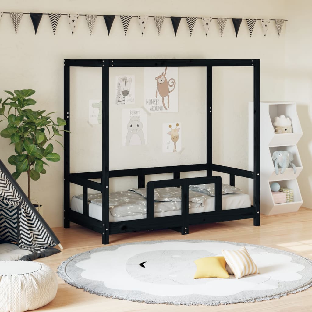 Vetonek Estructura de cama para niños madera de pino negro 70x140 cm