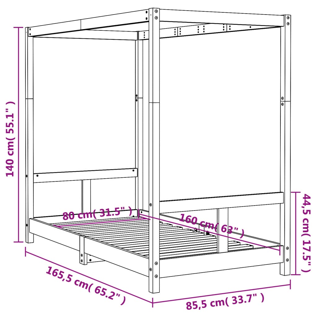 Estructura de cama para niños madera maciza de pino 80x160 cm