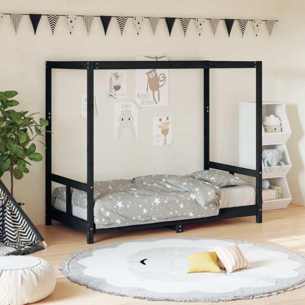 Vetonek Estructura de cama para niños madera de pino negro 80x160 cm