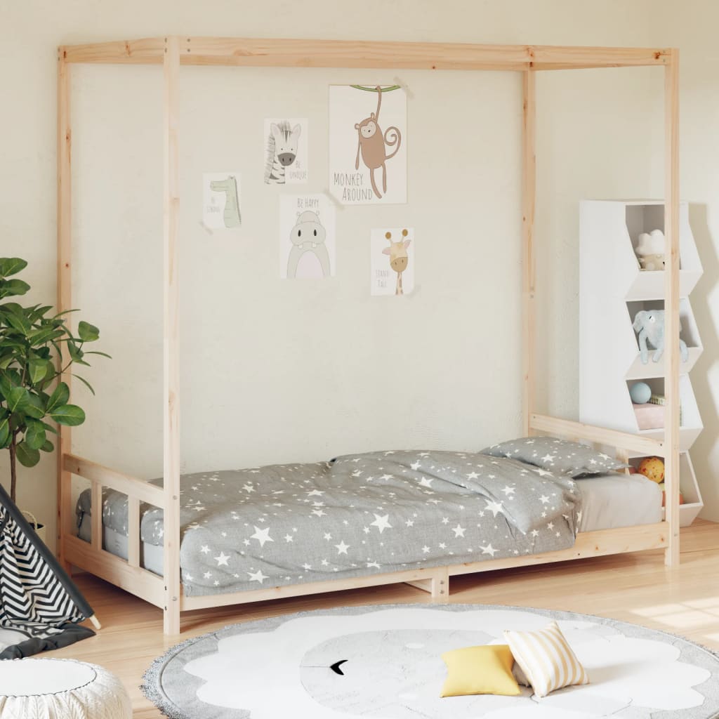 Vetonek Estructura de cama infantil madera maciza de pino 90x190 cm