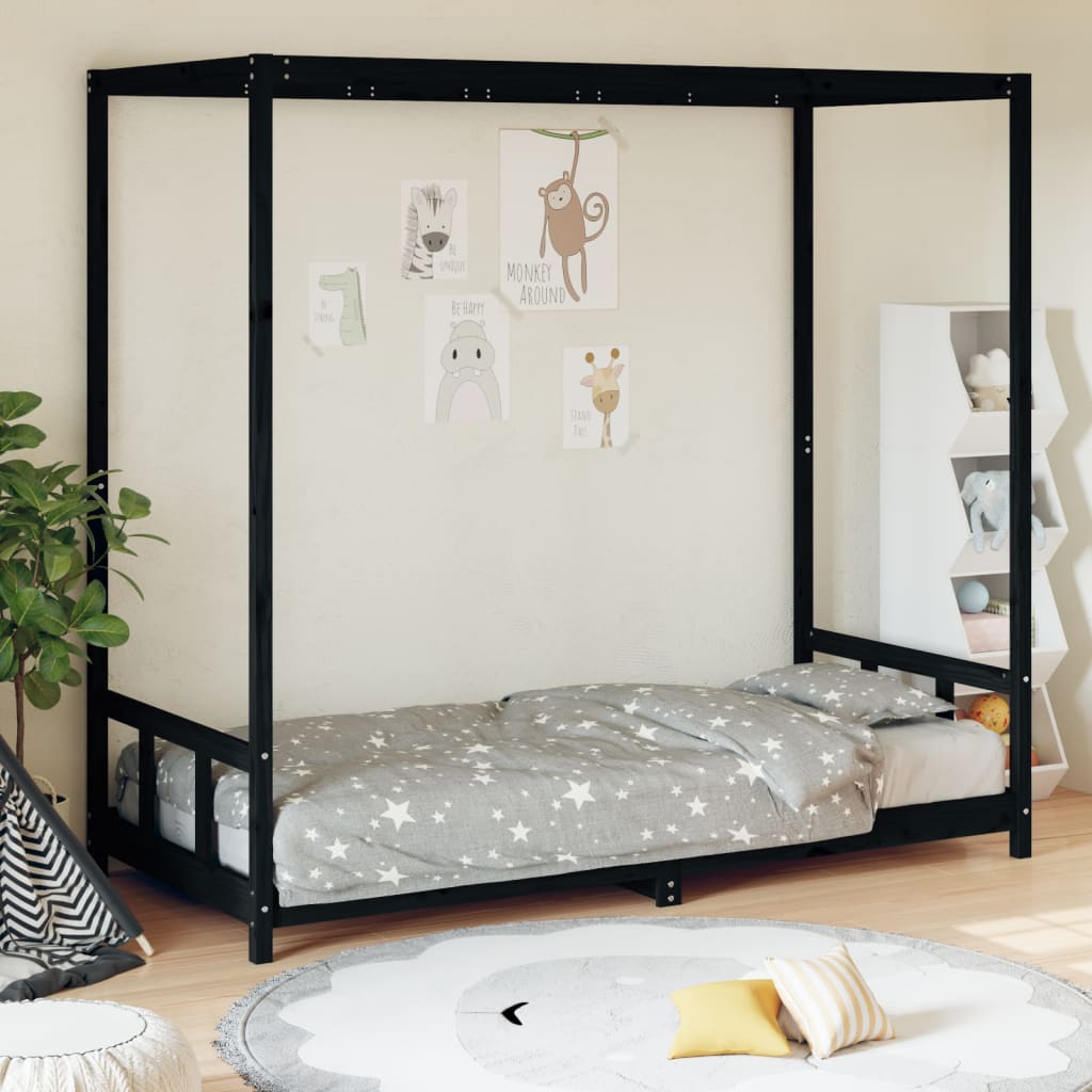 Vetonek Estructura de cama para niños madera de pino negro 90x190 cm