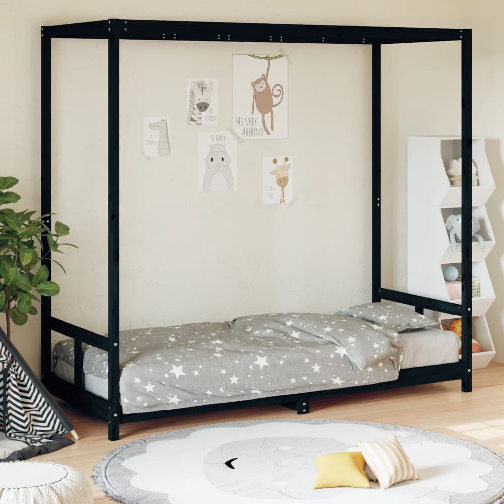 Vetonek Estructura de cama para niños madera de pino negro 80x200 cm