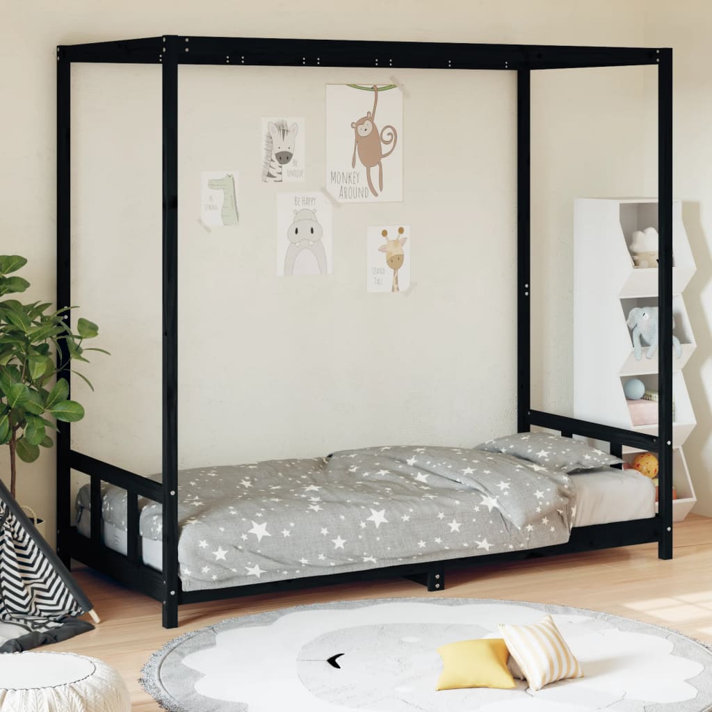 Vetonek Estructura de cama para niños madera de pino negro 90x200 cm