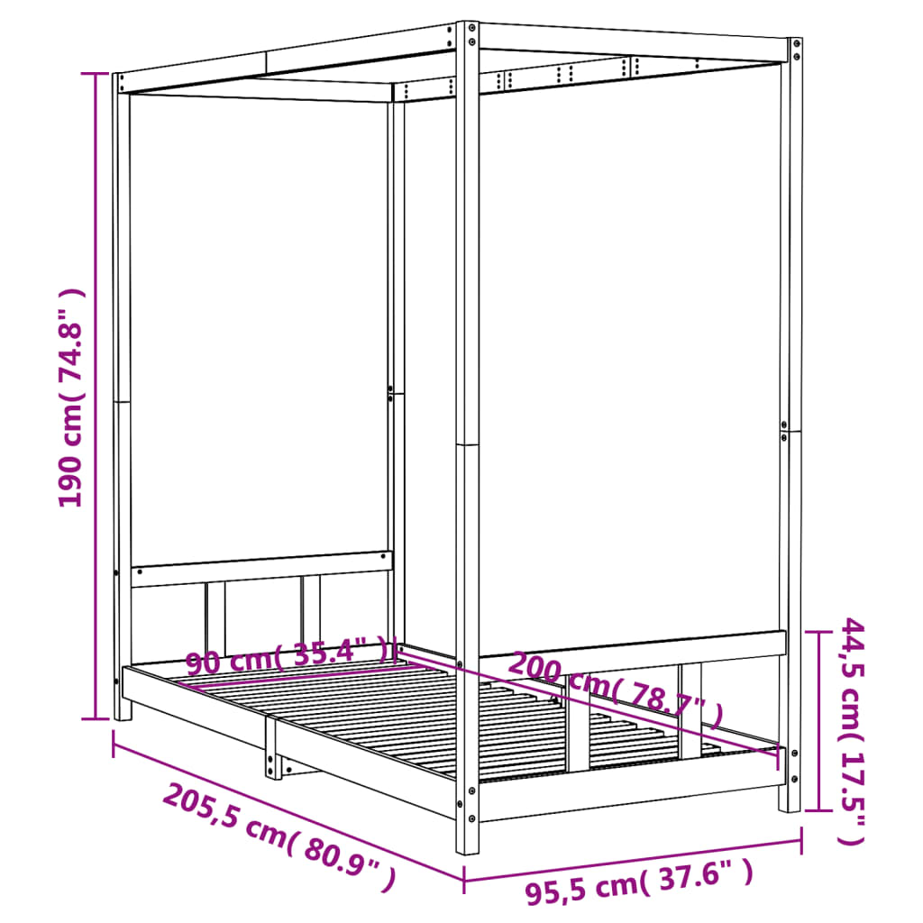 Estructura de cama para niños madera de pino negro 90x200 cm