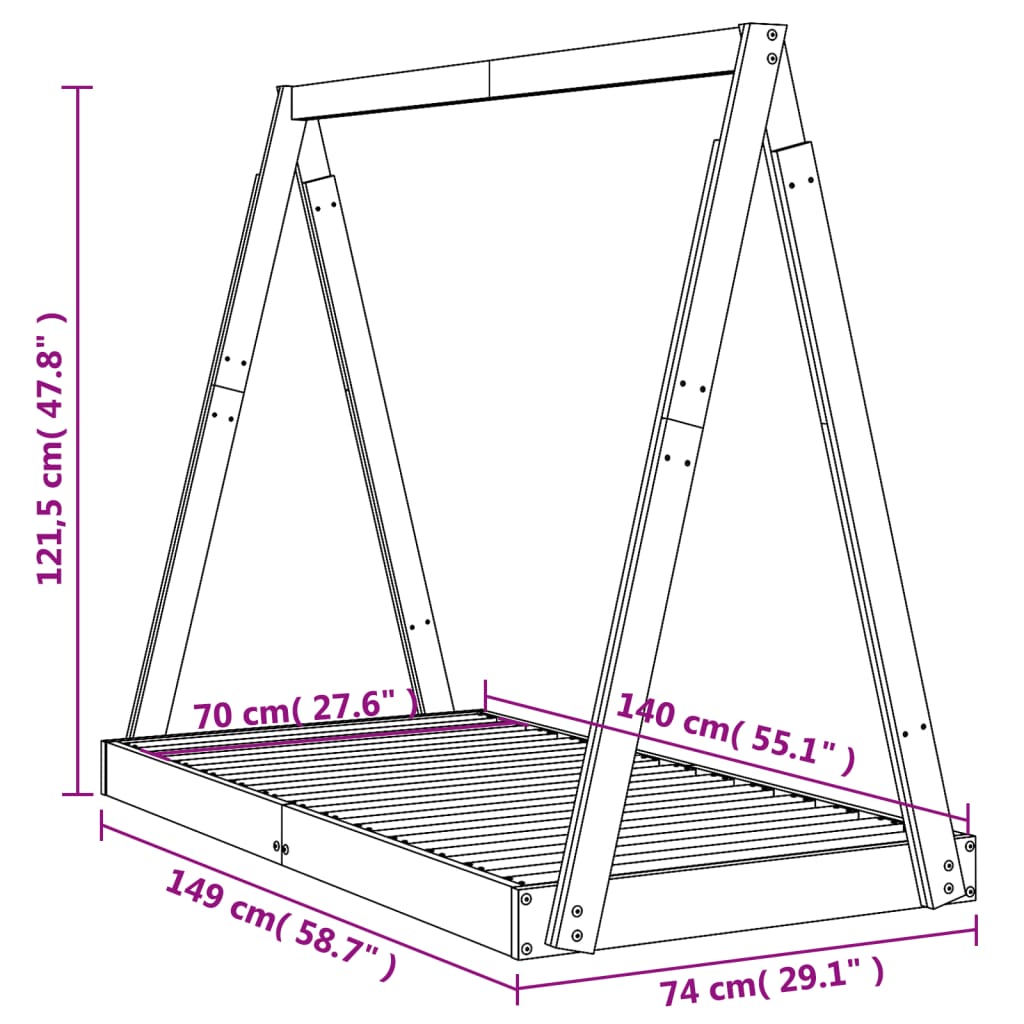 Structure du lit pour bois de pin blanc 70x140 cm