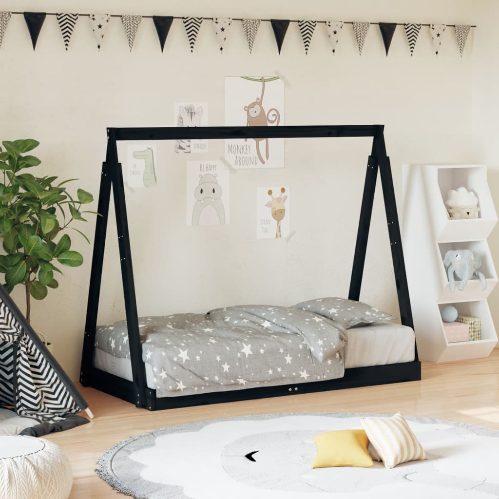 Vetonek Estructura de cama para niños madera de pino negro 70x140 cm