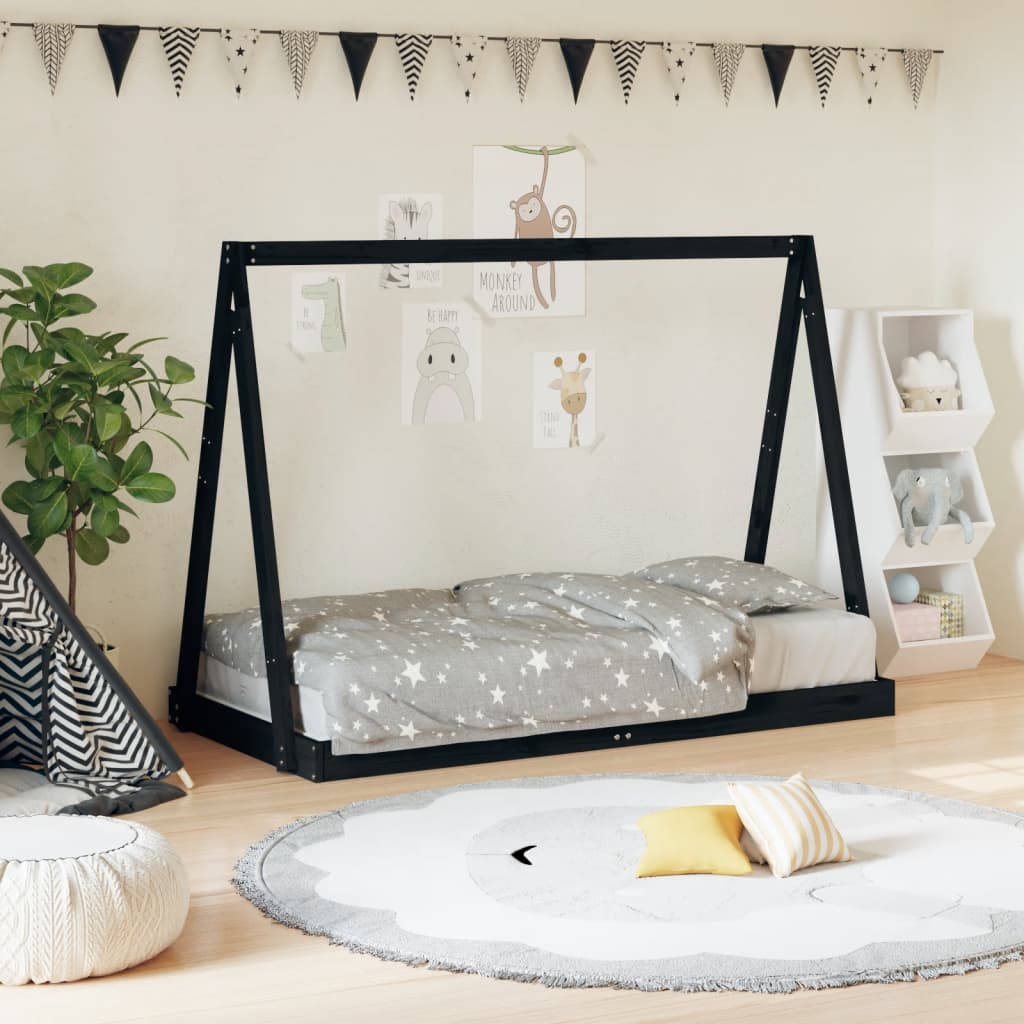 Vetonek Estructura de cama para niños madera de pino negro 80x160 cm