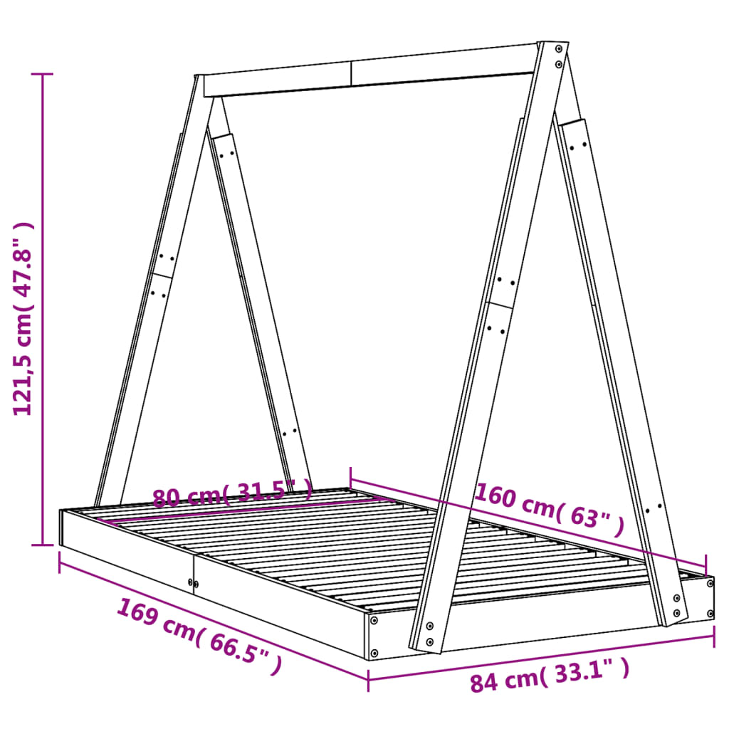 Estructura del llit de fusta de pi negre 80x160 cm