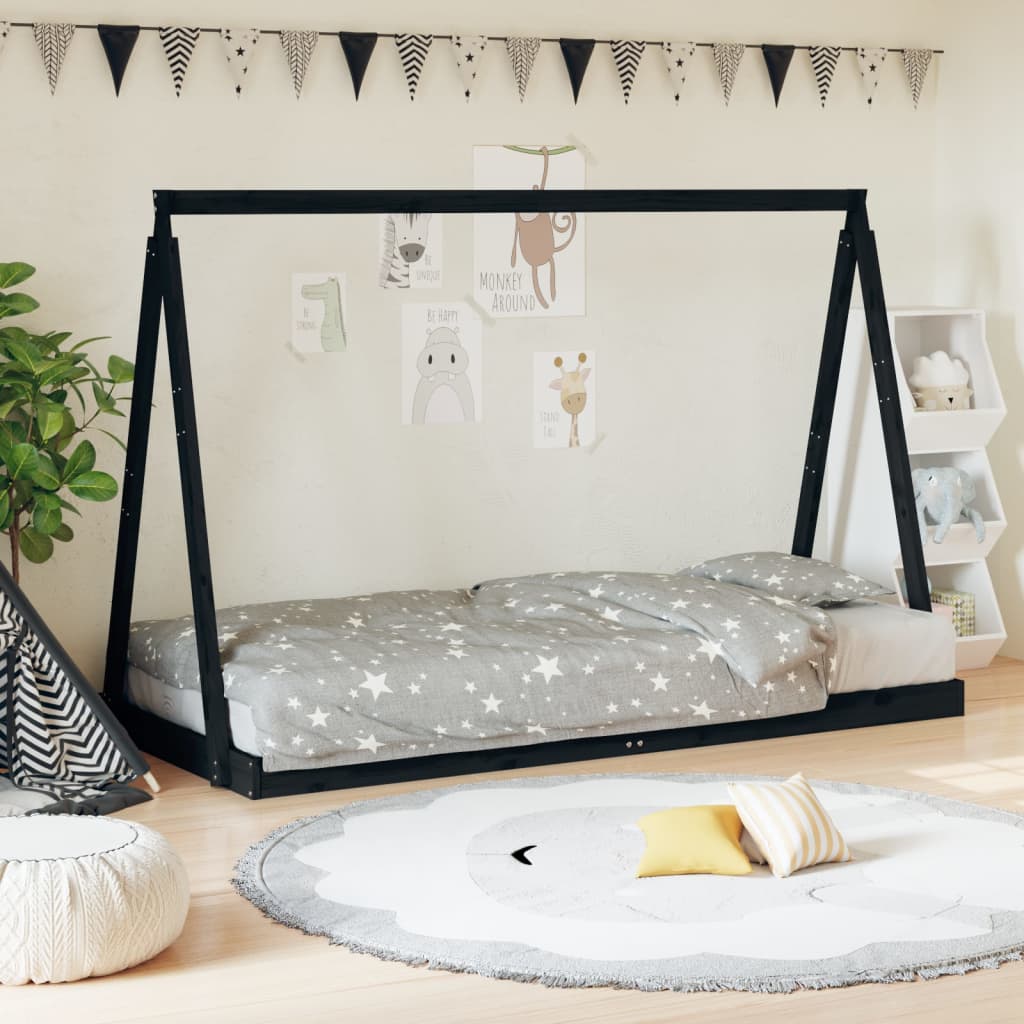 Vetonek Estructura de cama para niños madera de pino negro 90x190 cm