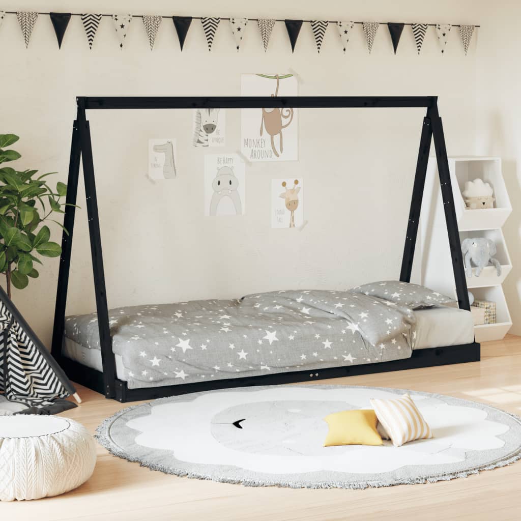 Vetonek Estructura de cama para niños madera de pino negro 80x200 cm