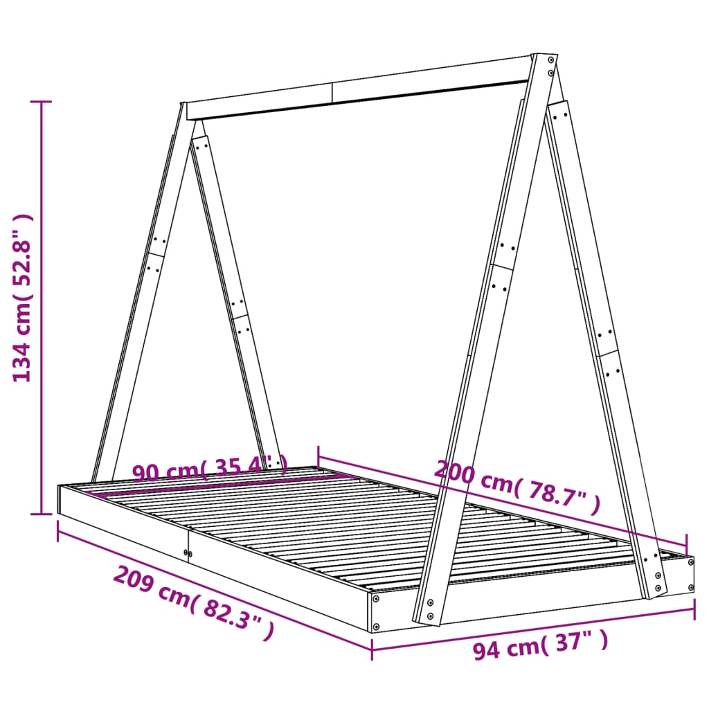 Estructura de cama para niños madera de pino negro 90x200 cm vidaXL