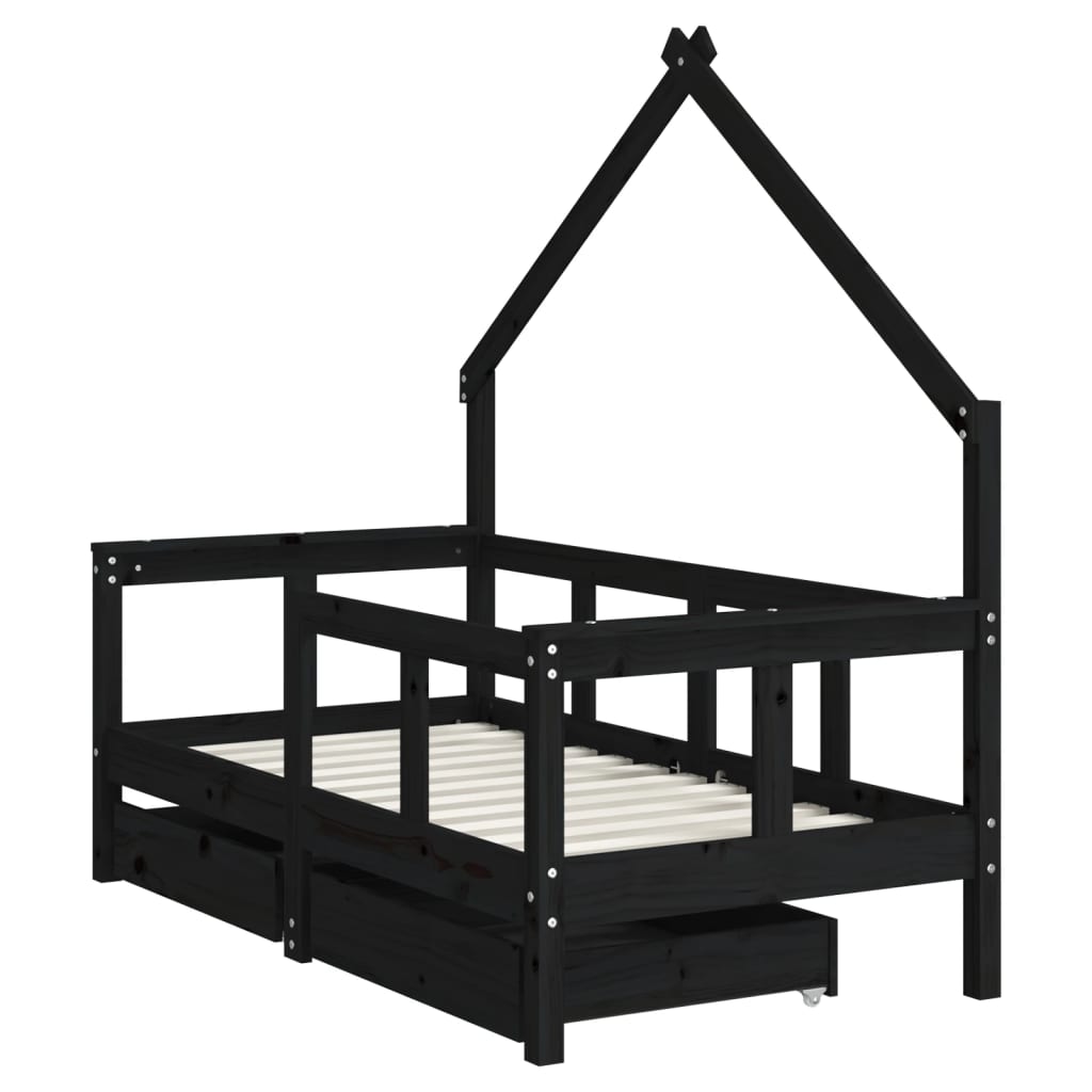 Bed Structure Children with Black Pine Drawers 70x140cm