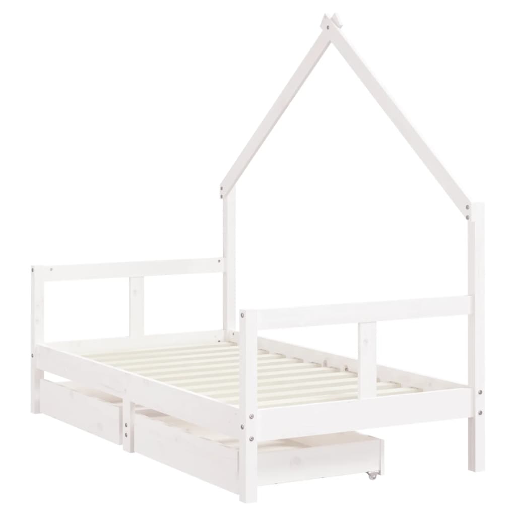 Children's bed structure and white pine wooden drawers 80x160 cm