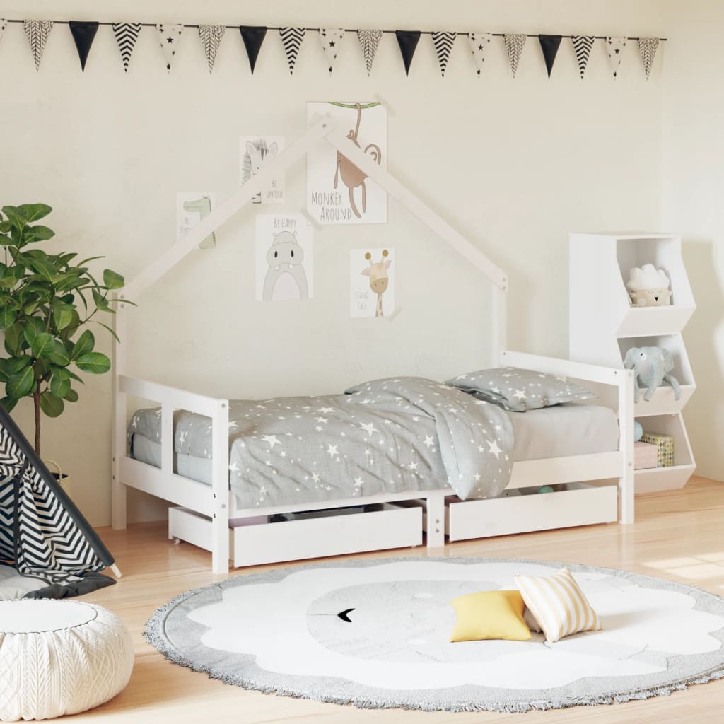 Vetonek Estructura cama infantil y cajones madera pino blanco 80x160 cm