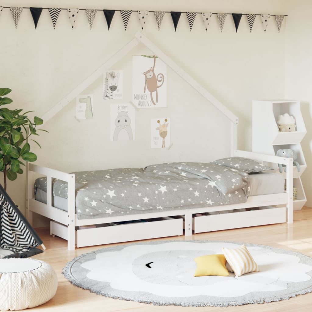 Vetonek Estructura cama niños con cajones madera pino blanco 80x200 cm