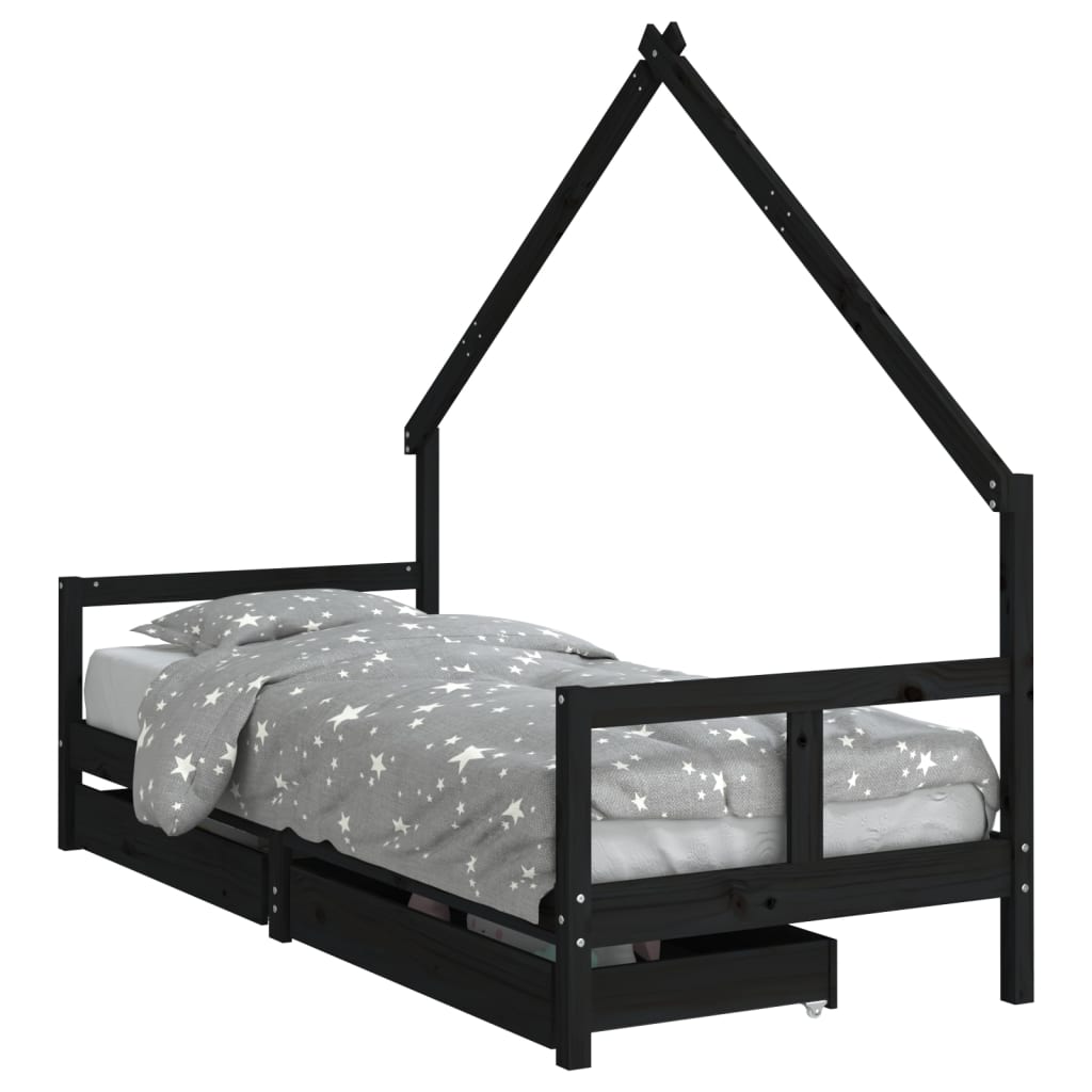 Estructura de cama niños con cajones madera pino negro 80x200cm vidaXL