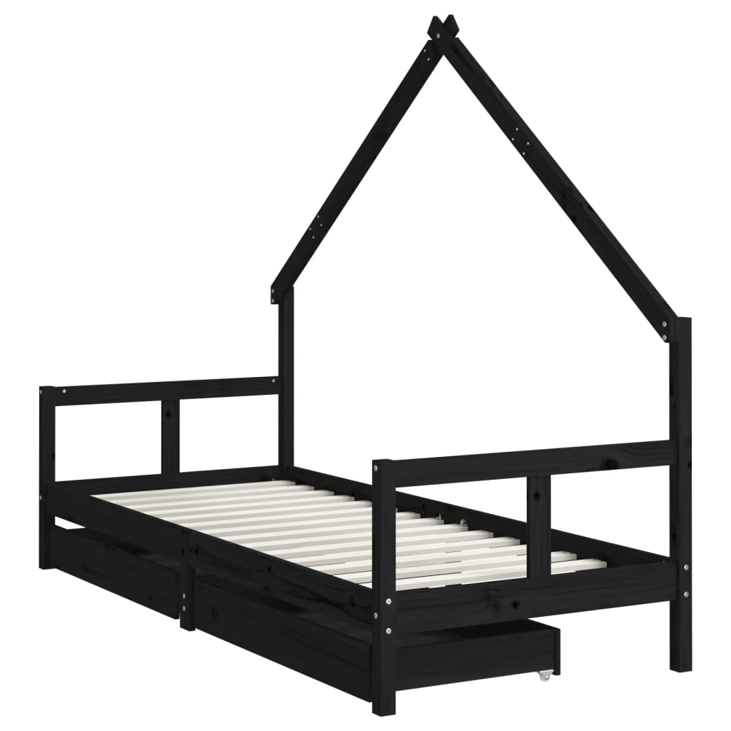 Estructura de cama niños con cajones madera pino negro 80x200cm vidaXL