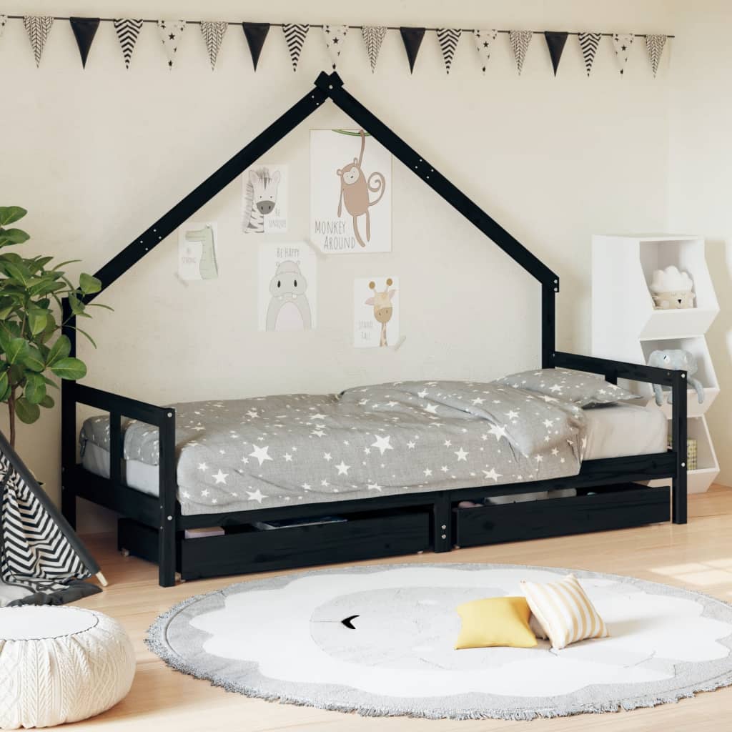 Vetonek Estructura de cama niños con cajones madera pino negro 80x200cm