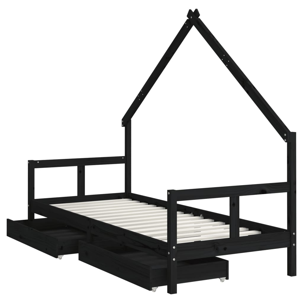 Estructura de cama niños con cajones madera pino negro 80x200cm vidaXL