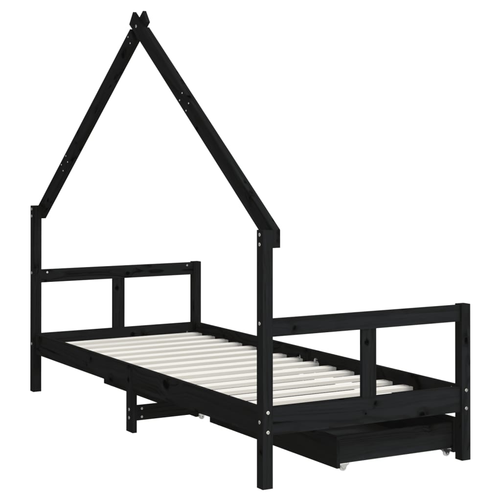 Estructura de cama niños con cajones madera pino negro 80x200cm vidaXL