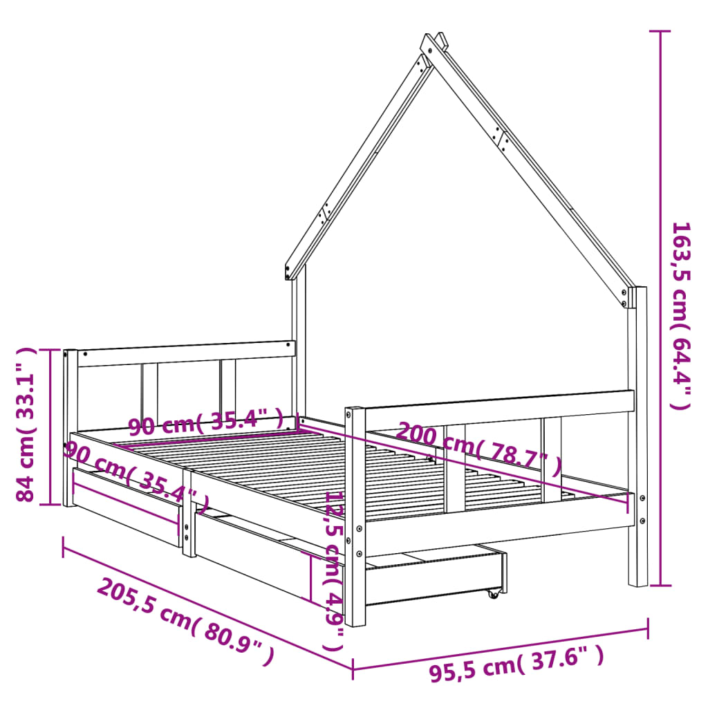 Estructura cama niños con cajones madera pino blanco 90x200 cm vidaXL