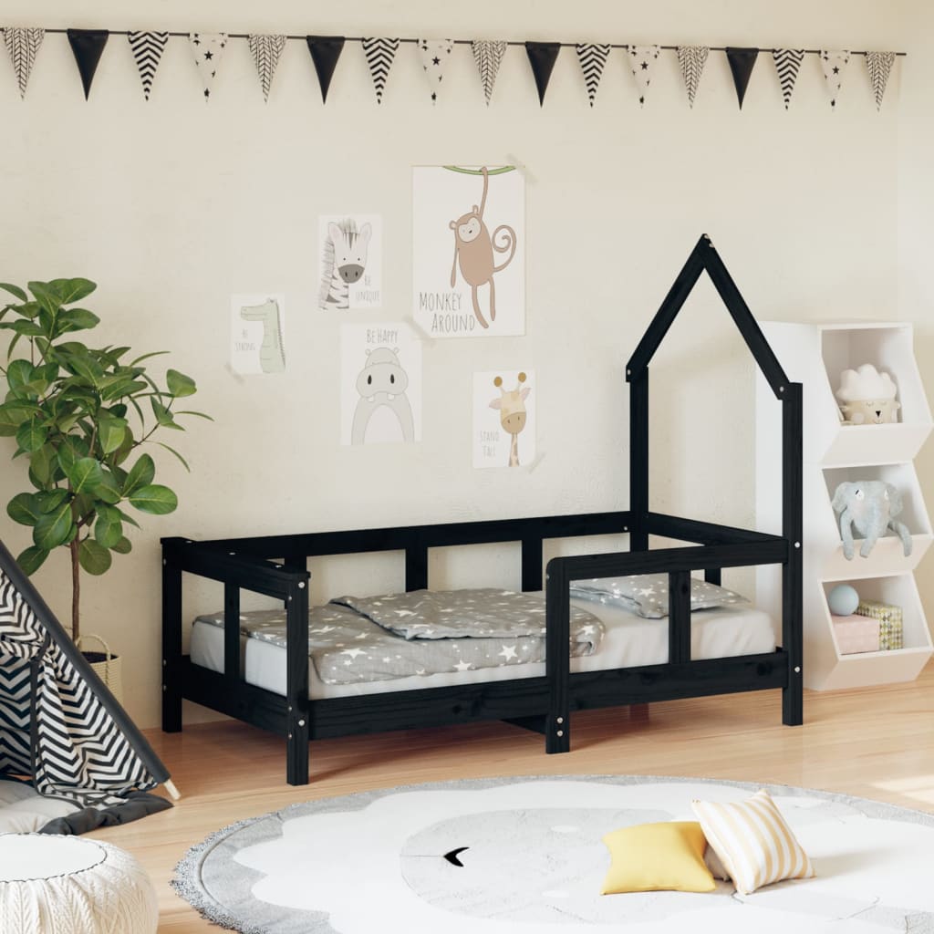 Vetonek Estructura de cama para niños madera de pino negro 70x140 cm