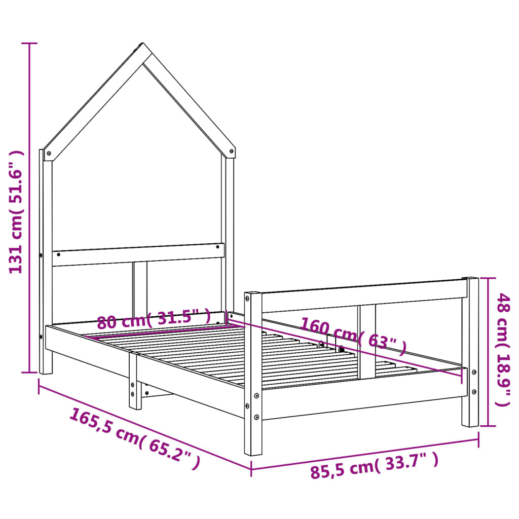 Estructura de cama para niños madera maciza de pino 80x160 cm vidaXL