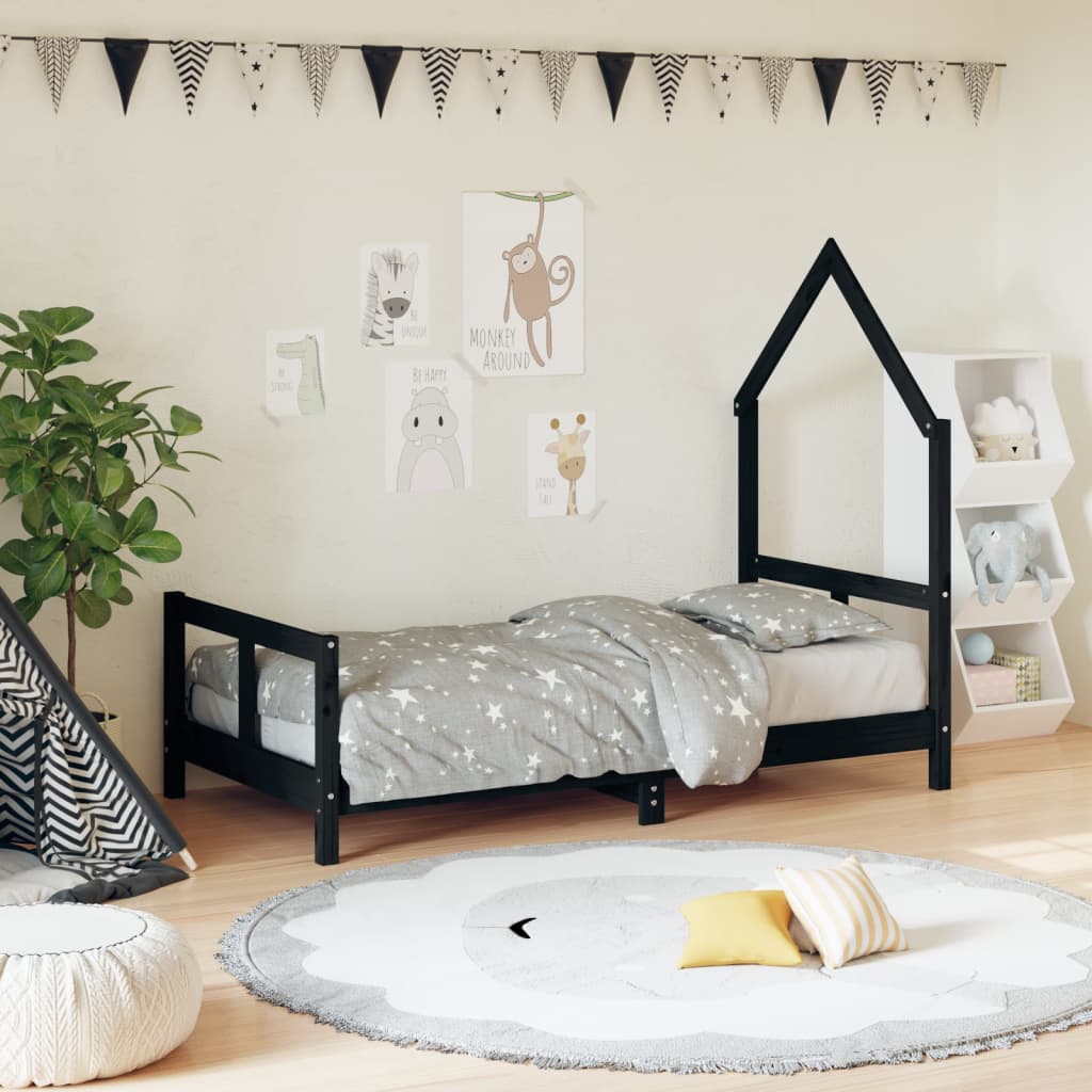 Vetonek Estructura de cama para niños madera de pino negro 80x160 cm