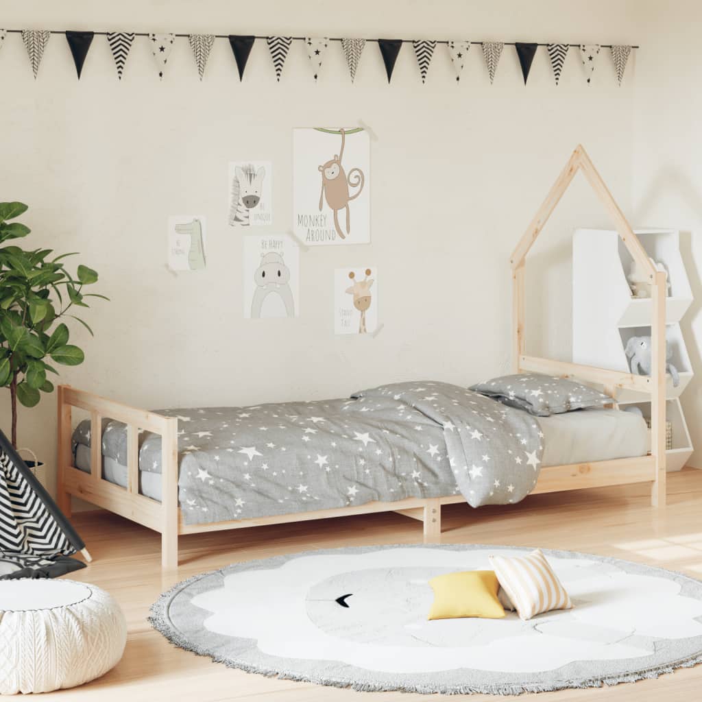 Vetonek Estructura de cama infantil madera maciza de pino 90x190 cm