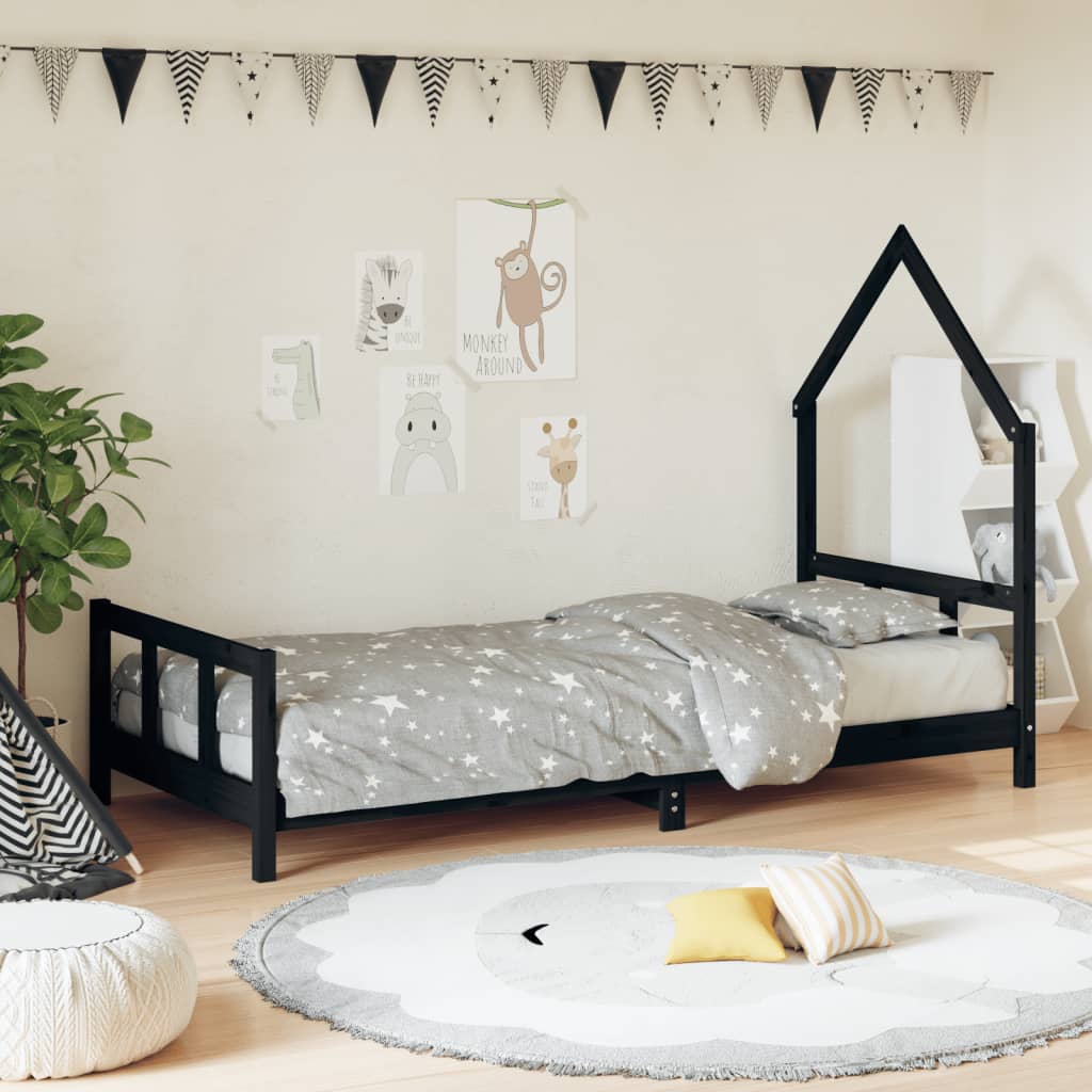 Vetonek Estructura de cama para niños madera de pino negro 90x190 cm