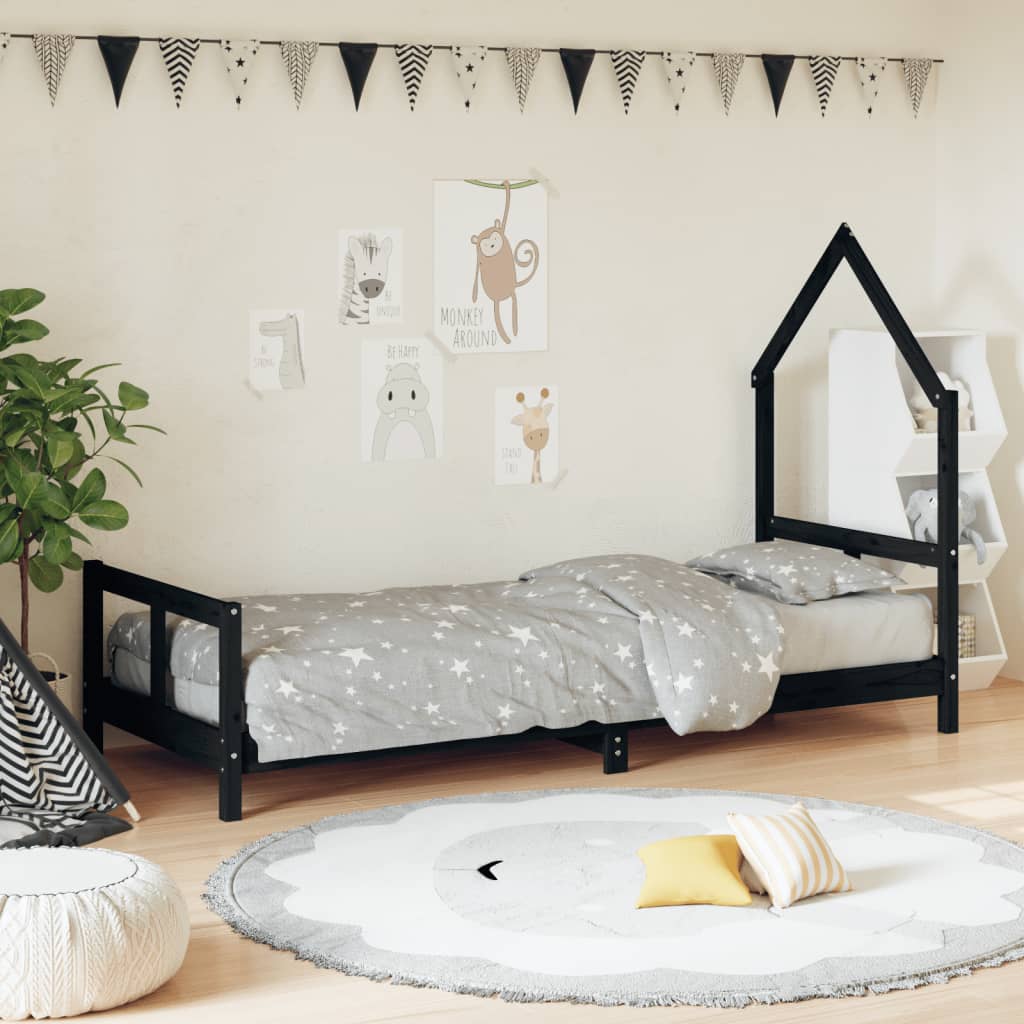 Vetonek Estructura de cama para niños madera de pino negro 80x200 cm