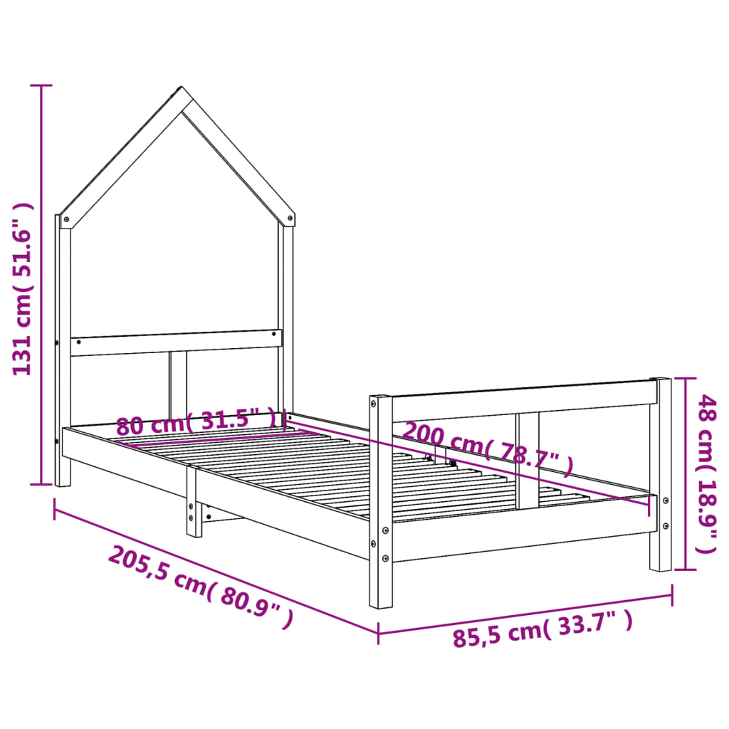 Estructura de cama para niños madera de pino negro 80x200 cm vidaXL