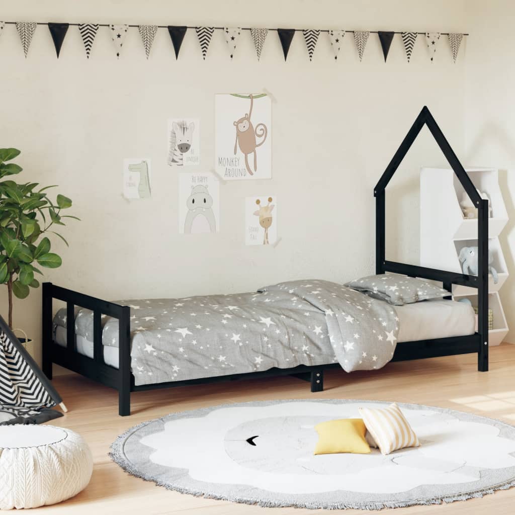 Vetonek Estructura de cama para niños madera de pino negro 90x200 cm