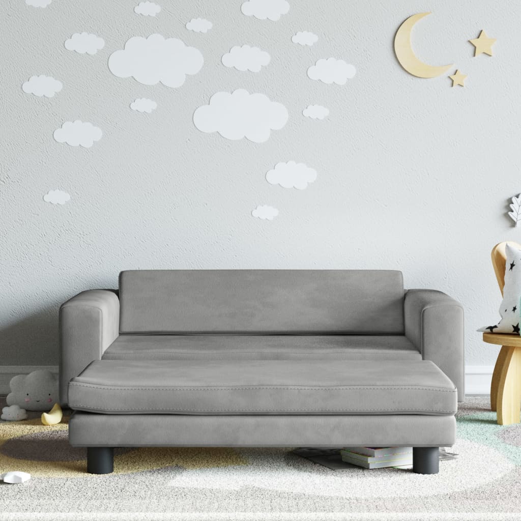 Vetonek Sofá para niños y reposapiés terciopelo gris claro 100x50x30 cm