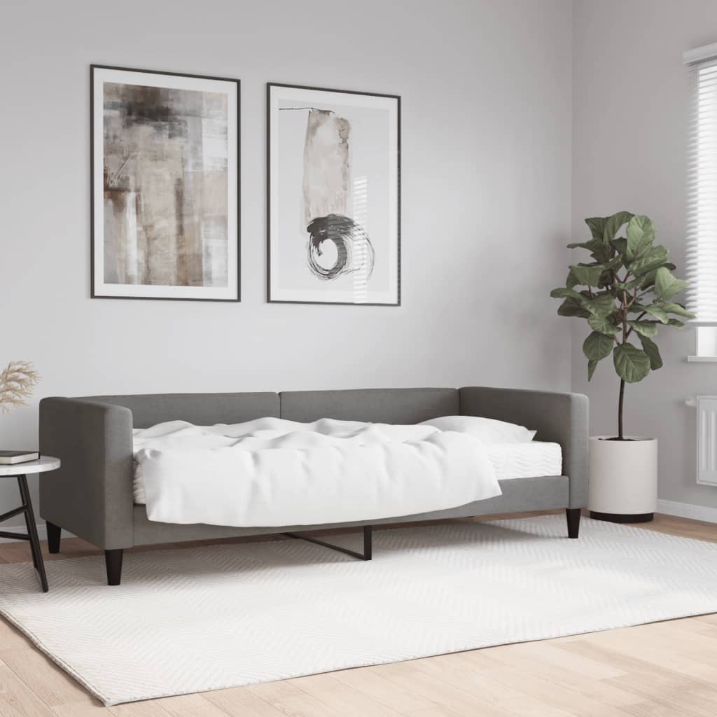 Vetonek Sofá cama con colchón tela gris oscuro 80x200 cm