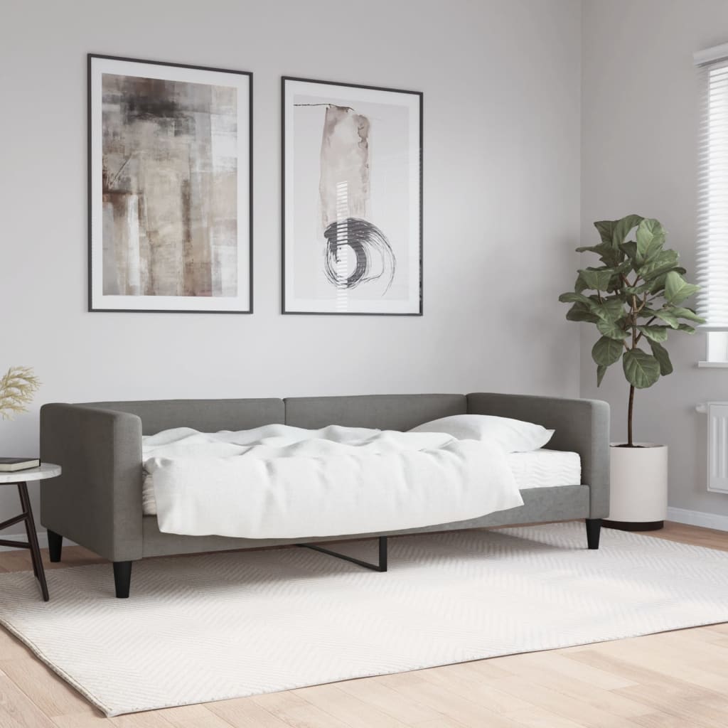 Vetonek Sofá cama con colchón tela gris oscuro 90x200 cm