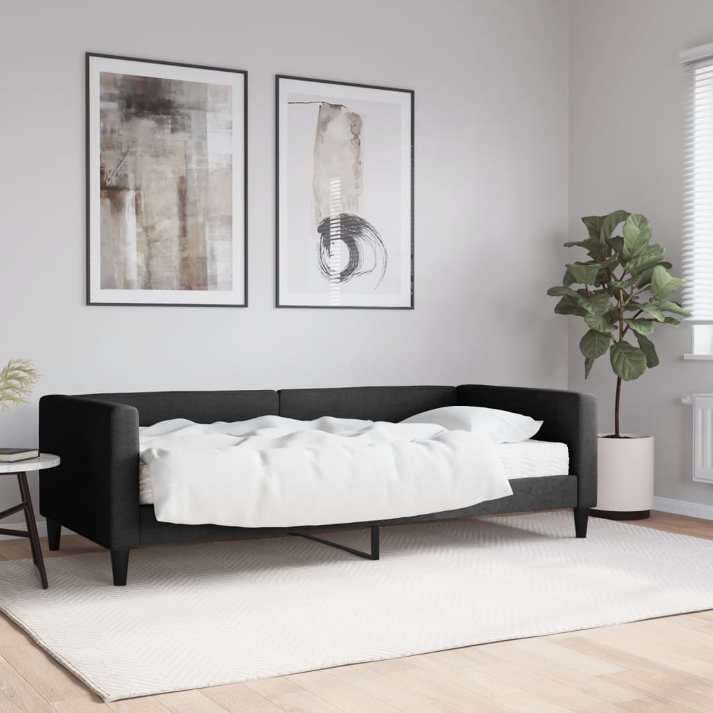 Vetonek Sofá cama con colchón tela negro 90x200 cm