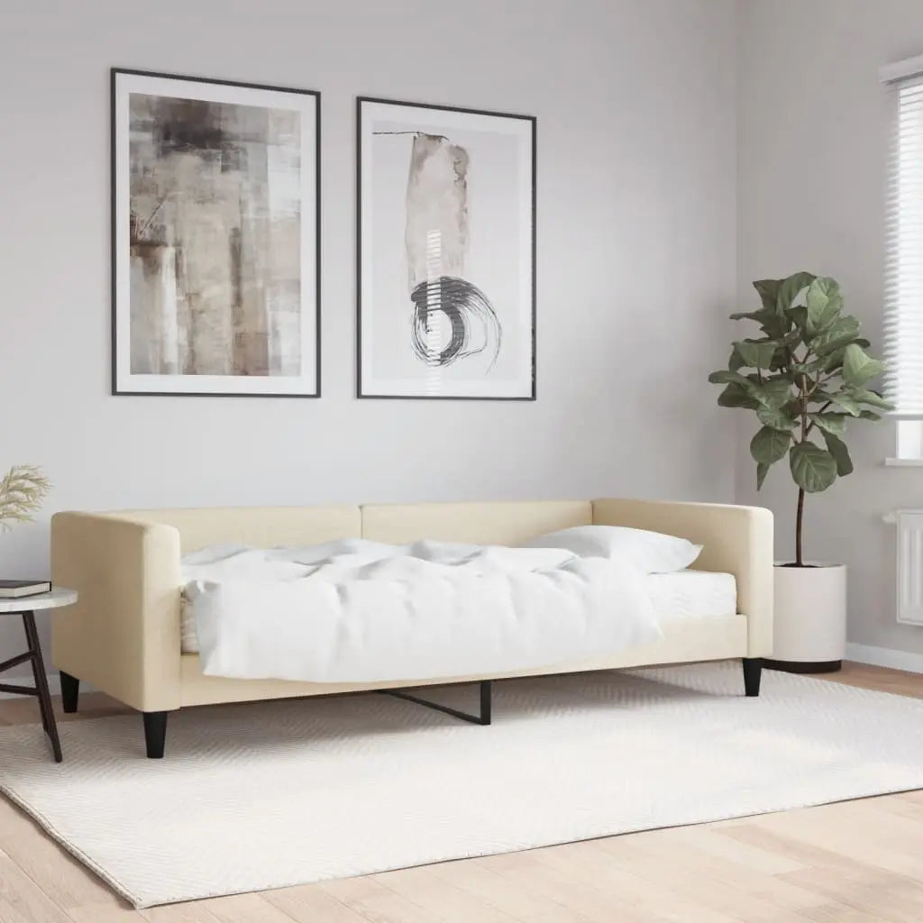 Vetonek Sofá cama con colchón tela crema 90x200 cm