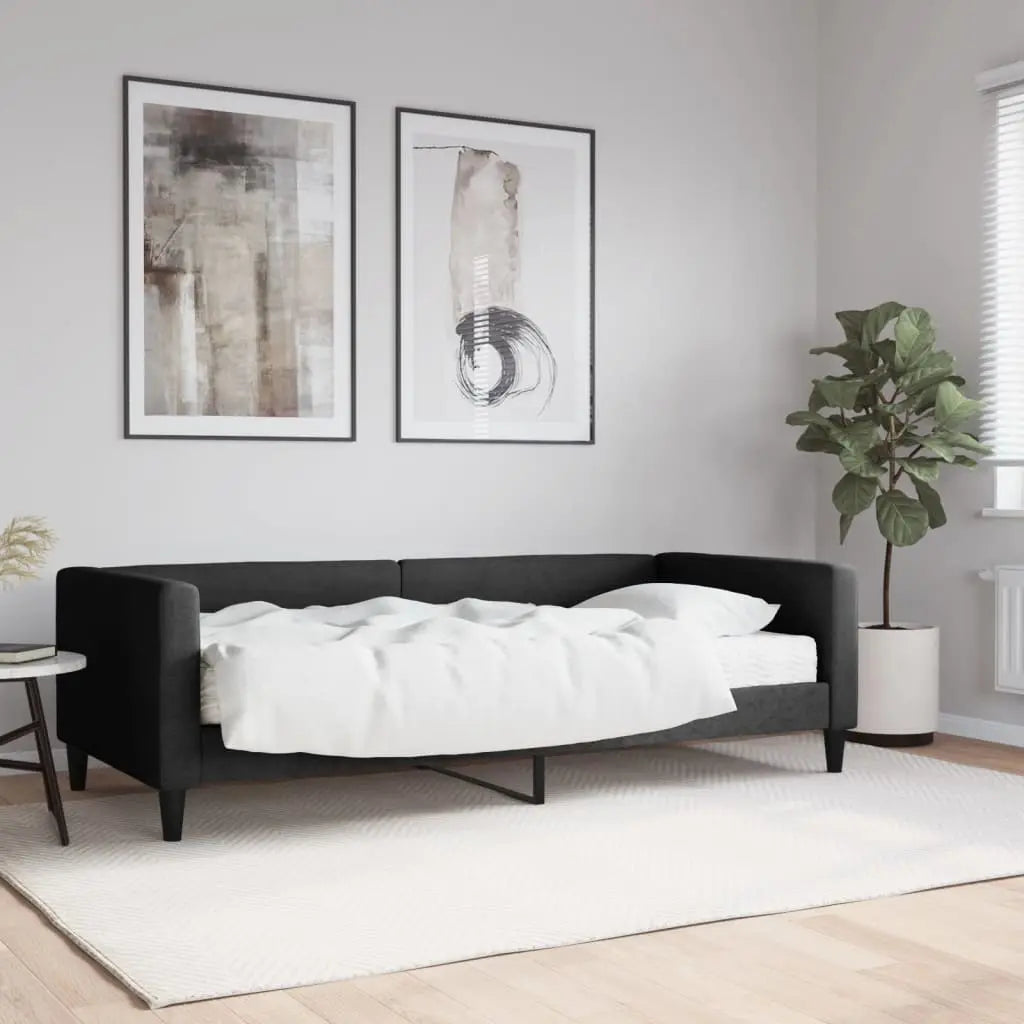 Vetonek Sofá cama con colchón tela negro 90x190 cm