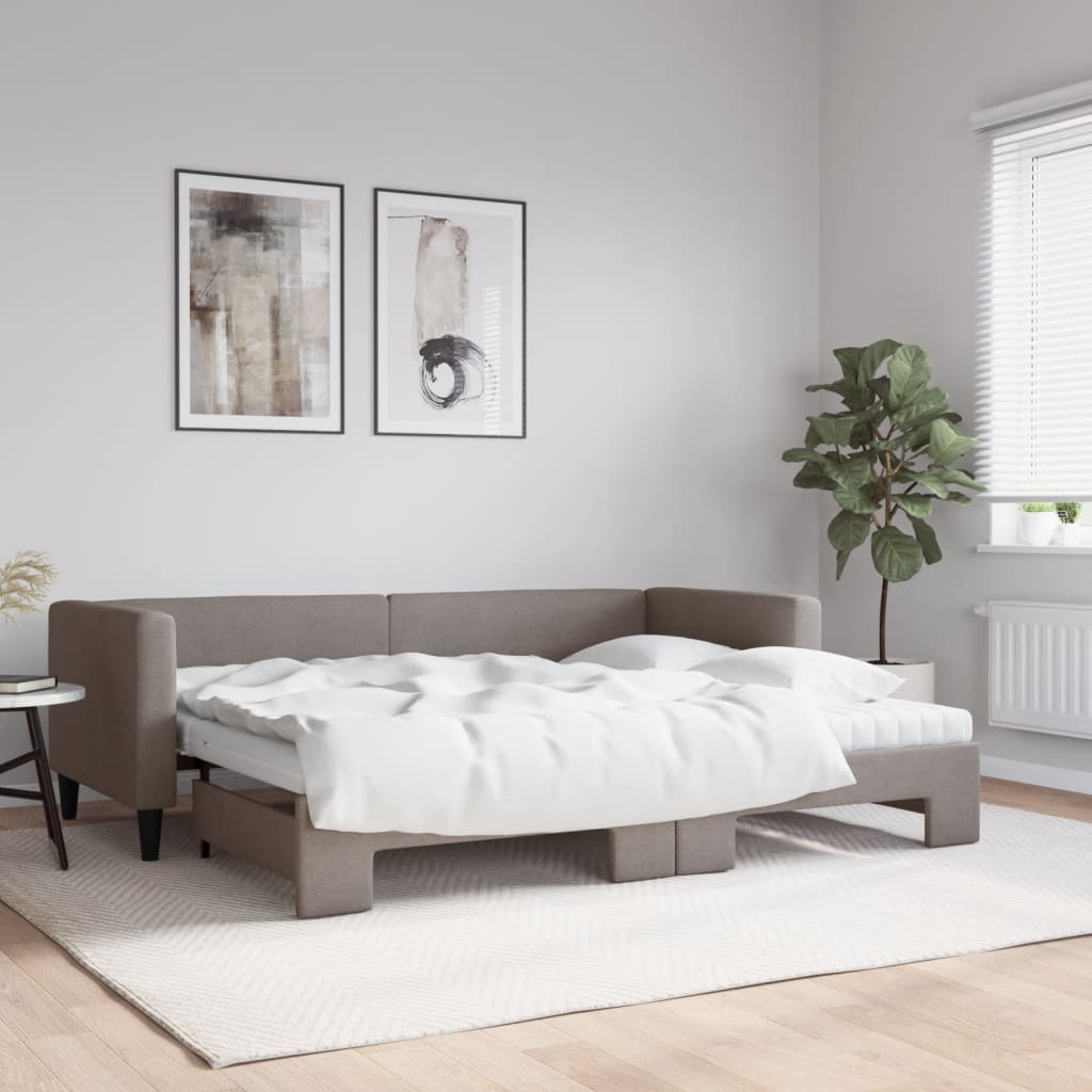 Vetonek Sofá cama nido con colchón tela gris taupe 80x200 cm