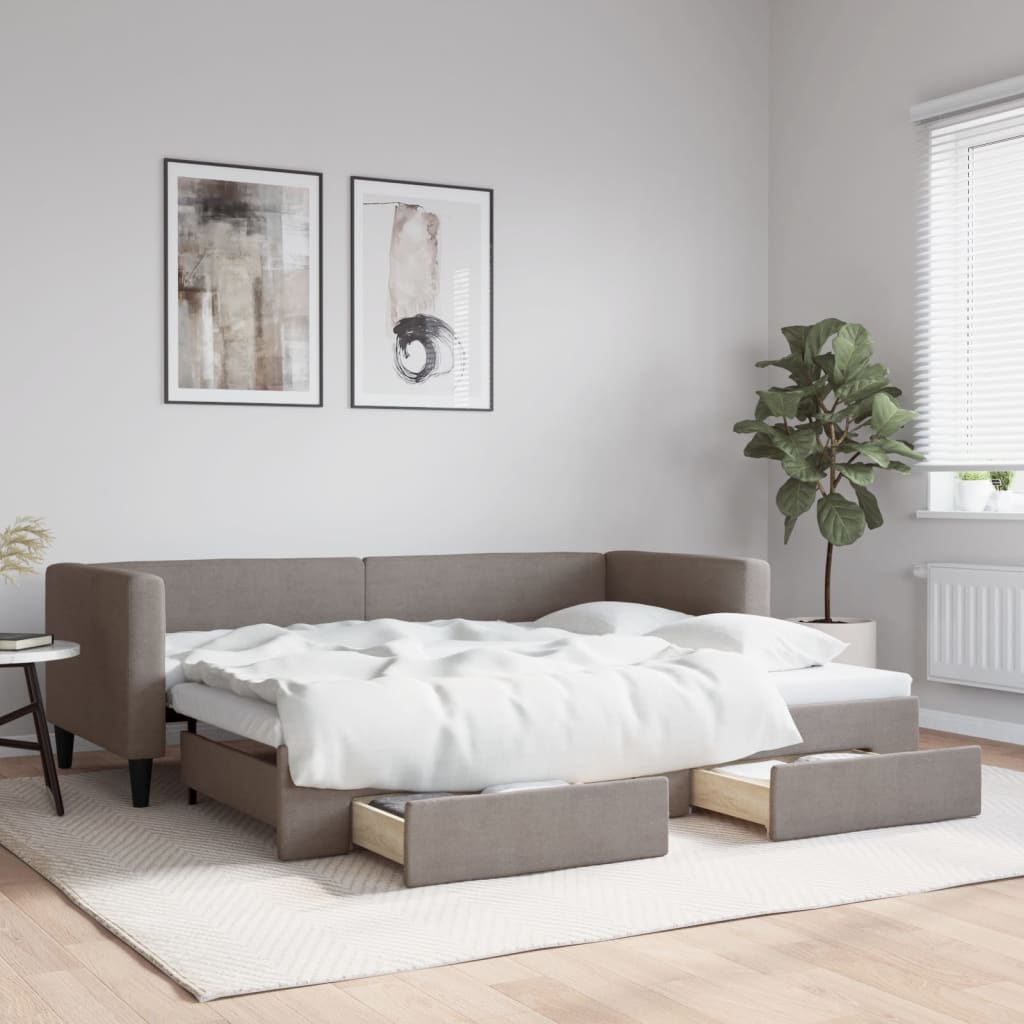 Vetonek Sofá cama nido con cajones tela gris taupe 80x200 cm