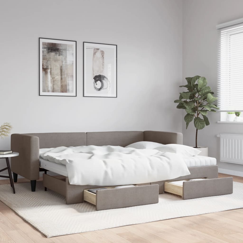 Vetonek Sofá cama nido con cajones tela gris taupe 80x200 cm