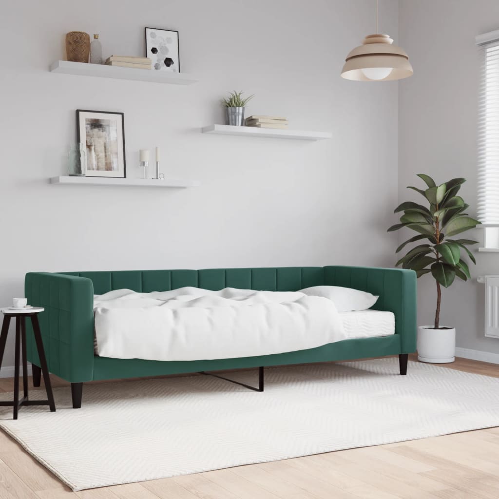 Vetonek Sofá cama con colchón terciopelo verde oscuro 80x200 cm